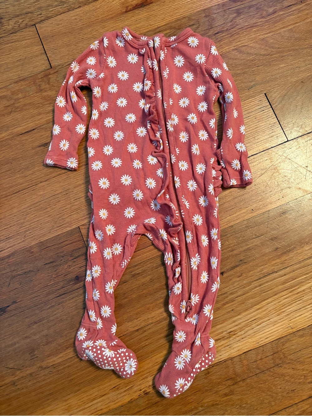 Angel Dear Dusty Rose Ribbed Daisy Footed One-Piece